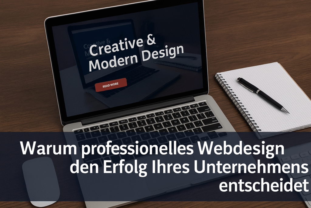 Laptop mit moderner Website und Notizbuch – Symbol für professionelles Webdesign von WebZen aus der Steiermark