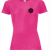 Damen Sport T-Shirt in Pink mit schwarzem Blumenmotiv – ideal für individuellen Textildruck von WebZen