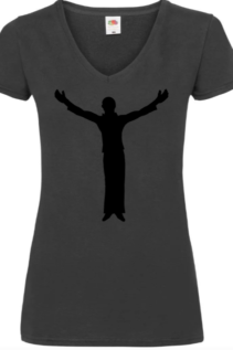 Damen V-Neck T-Shirt in Dunkelgrau mit schwarzem Motiv – individuell bedruckbar von WebZen