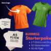 Business Starterpaket – zwei T-Shirts mit Druck, 50 Visitenkarten und 50 A5 Flyer als Werbepaket