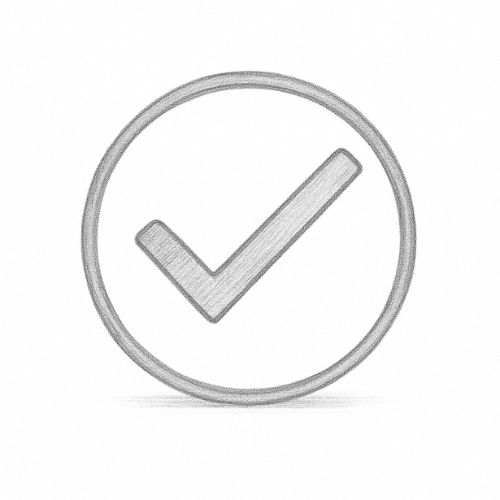 Skizzenhaftes Häkchen in einem Kreis – Symbol für Qualität, Verlässlichkeit und erfolgreiche Umsetzung von Projekten