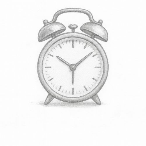 Bleistiftzeichnung eines Weckers – Symbol für Zeitmanagement, Zuverlässigkeit und termingerechte Umsetzung von Projekten