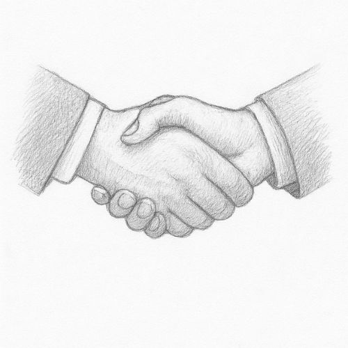 Bleistiftzeichnung eines Handschlags zwischen zwei Personen – Symbol für Vertrauen, Zusammenarbeit und partnerschaftliche Geschäftsbeziehungen