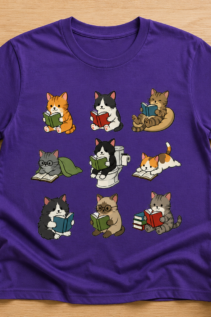 Lustiges Katzen Shirt – türkises T-Shirt mit lesenden Katzen Motiv