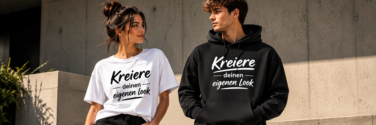 Mann und Frau mit T-Shirt und Hoodie T-Shirt druck