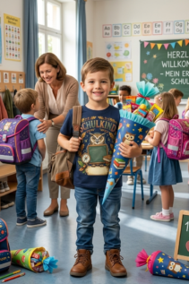 Einschulung Shirt für Jungen – T-Shirt zum Schulstart mit Schultasche
