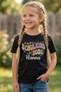 Schulkind 2026 Shirt für Mädchen mit Namen – Blumen Design zur Einschulung