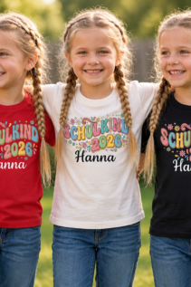 Schulkind 2026 Shirt für Mädchen mit Namen – Blumen Design zur Einschulung