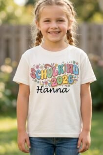 Schulkind 2026 Shirt für Mädchen mit Namen – Blumen Design zur Einschulung
