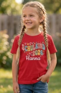 Schulkind 2026 Shirt für Mädchen mit Namen – Blumen Design zur Einschulung