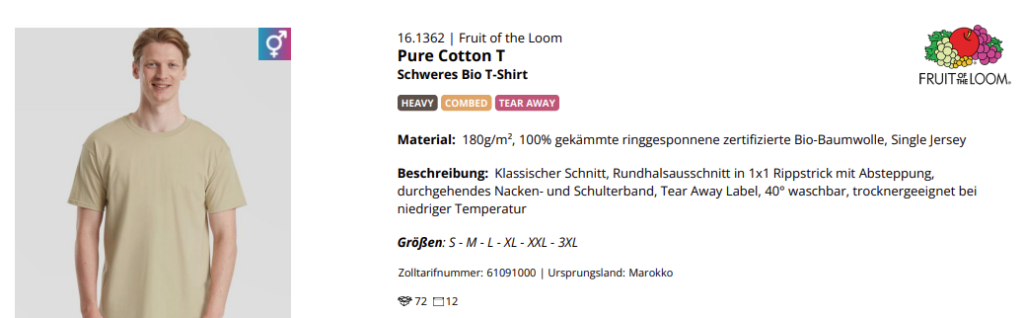 Produktdetails für Fruit of the Loom Pure Cotton T