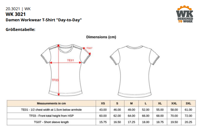 Größenleitfaden für Essential T-Shirt Women