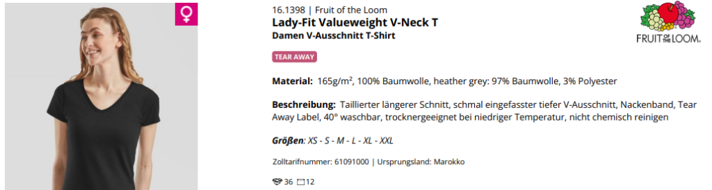 Produktdetails für Fruit of the Loom V-Neck T für Frauen