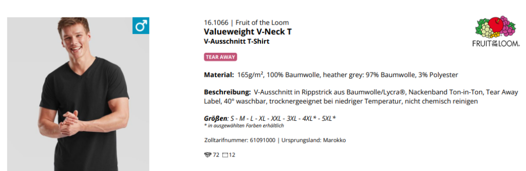 Produktdetails für Fruit of the Loom V-Neck T für Männer