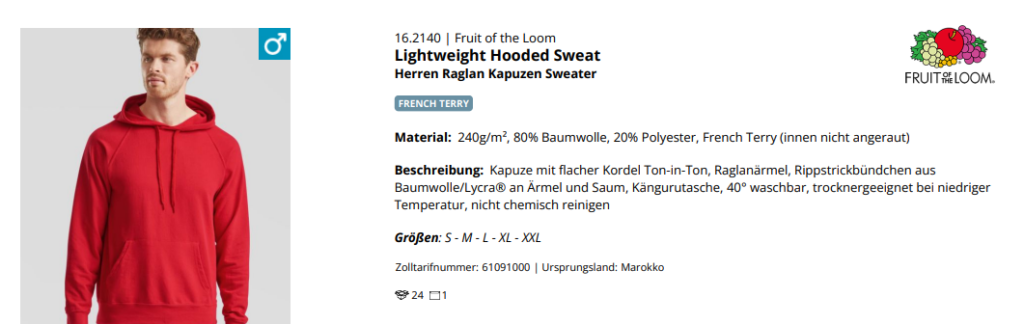 Produktdetails für Lightweight Hooded Sweat