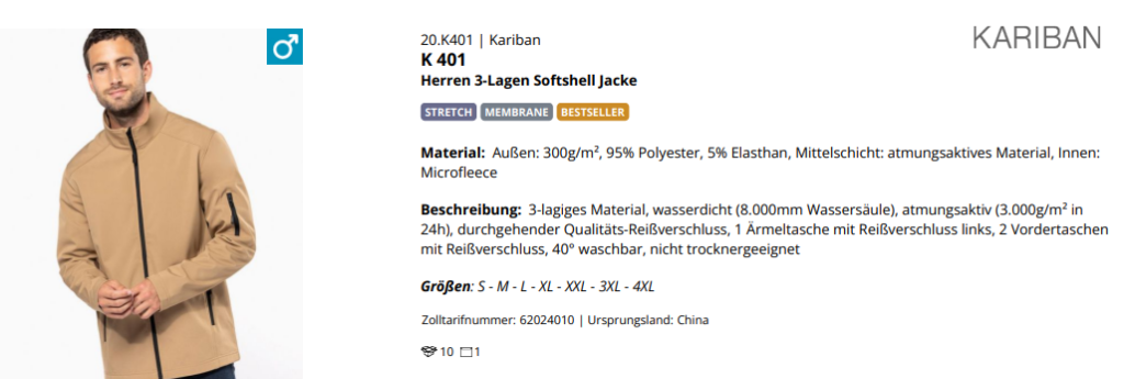 Produktdetails für Softshell Jacke Karibia
