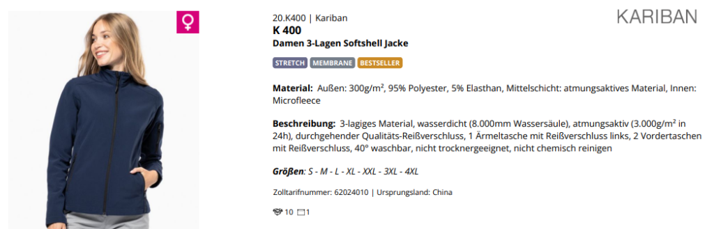 Produktdetails für Softshell Jacke Bella