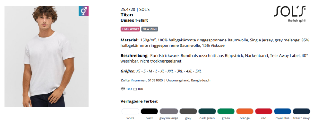 Produktdetails für Titan "Unisex"