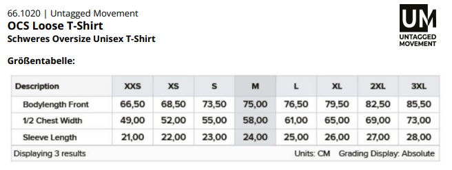 Größenleitfaden für OCS Loose T-Shirt
