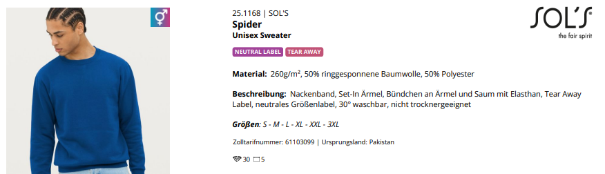 Produktdetails für SOL'S Spider