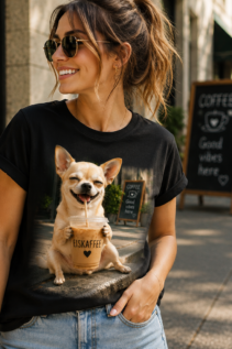 Lustiges Hunde Shirt Chihuahua Eiskaffee – bedrucktes T-Shirt mit Hundemotiv