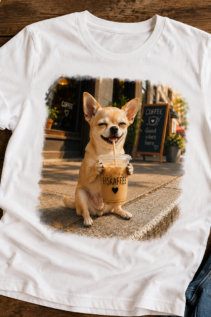 Lustiges Hunde Shirt Chihuahua Eiskaffee – bedrucktes T-Shirt mit Hundemotiv