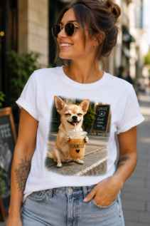 Lustiges Hunde Shirt Chihuahua Eiskaffee – bedrucktes T-Shirt mit Hundemotiv
