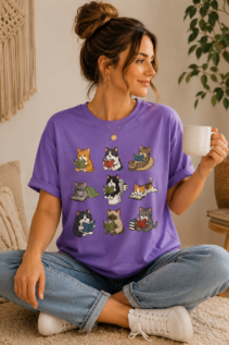 Lustiges Katzen Shirt – türkises T-Shirt mit lesenden Katzen Motiv