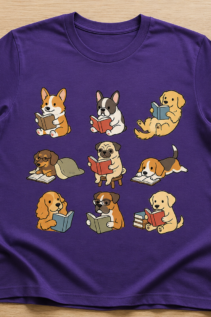 Lustiges Hunde Shirt – grünes T-Shirt mit lesenden Hunden Motiv