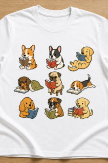 Lustiges Hunde Shirt – grünes T-Shirt mit lesenden Hunden Motiv