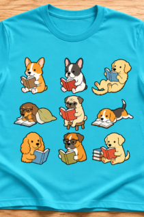 Lustiges Hunde Shirt – grünes T-Shirt mit lesenden Hunden Motiv