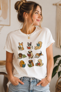 Lustiges Hunde Shirt – grünes T-Shirt mit lesenden Hunden Motiv