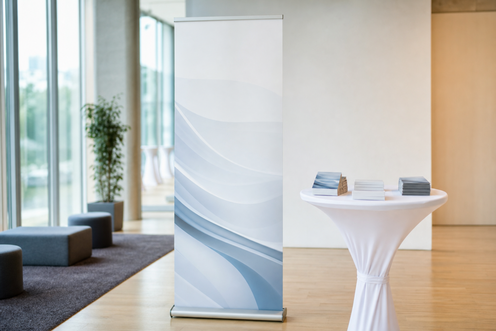 Professionell aufgestelltes Roll-up bei einer Veranstaltung