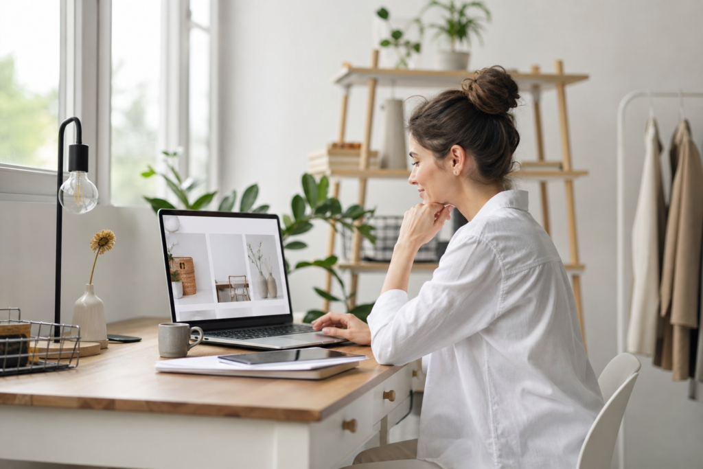 Person prüft die Benutzerfreundlichkeit einer modernen Website am Laptop